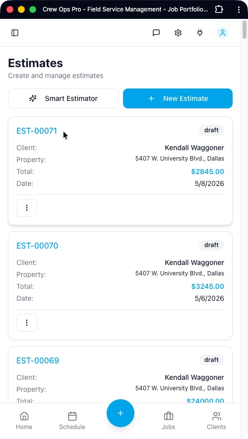 Estimates list with Smart Estimator and draft estimates