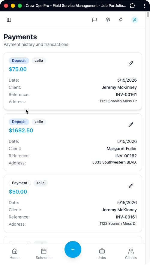 Payment history with deposits and references