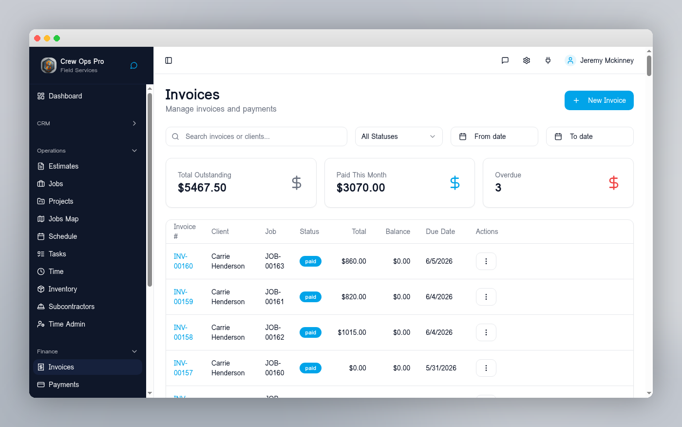 Invoicing & payments — CrewOpsPro screenshot